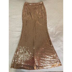 Lulus Sparkle‎ Core Rose Gold Sequin Dazzle Maxi Skirt Formal Flare Lined Size S
